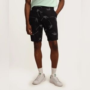 Magaschoni Man Linen Blend Palm Printed Shorts Flat Front Navy White Size 33
